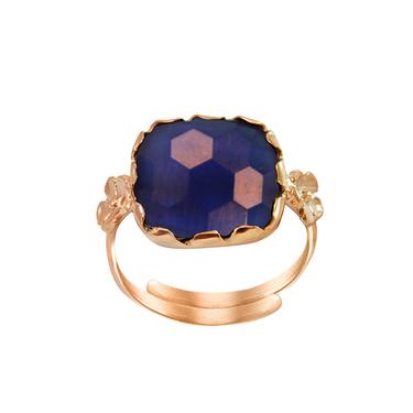 Blue Square Gemstone & Flower Ring