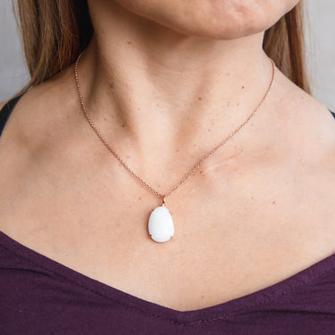 White Crystal Pendant. 18ct rose gold and 925 sterling silver chain.
