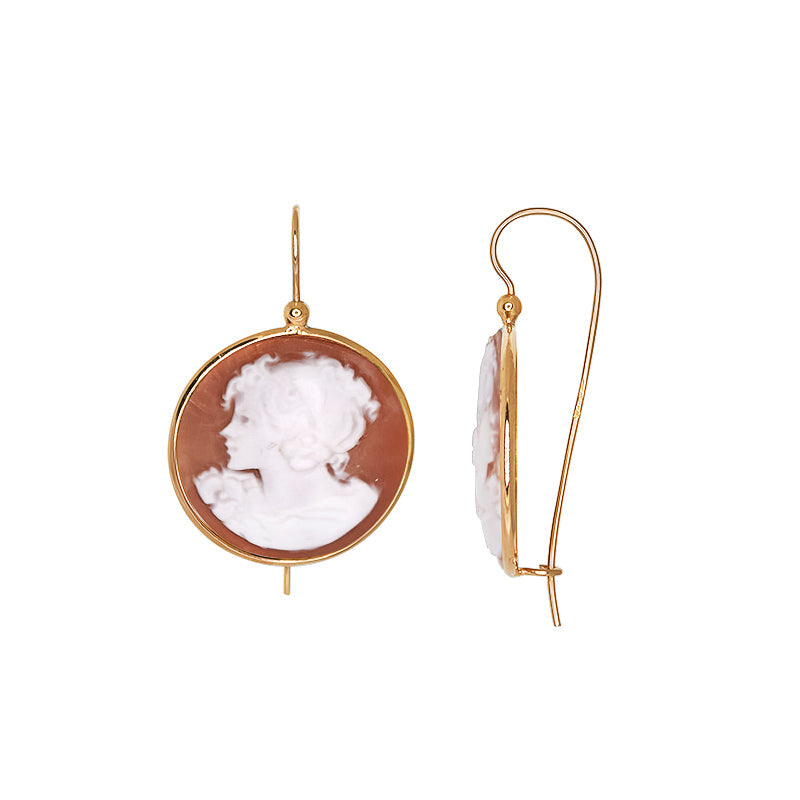 Round Cameo Head Earrings - Yellow Gold