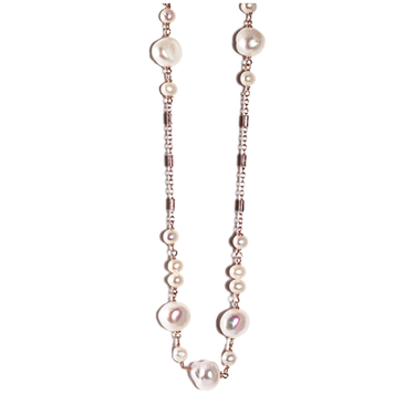 White Pearl Rose Gold Necklace - 100cm