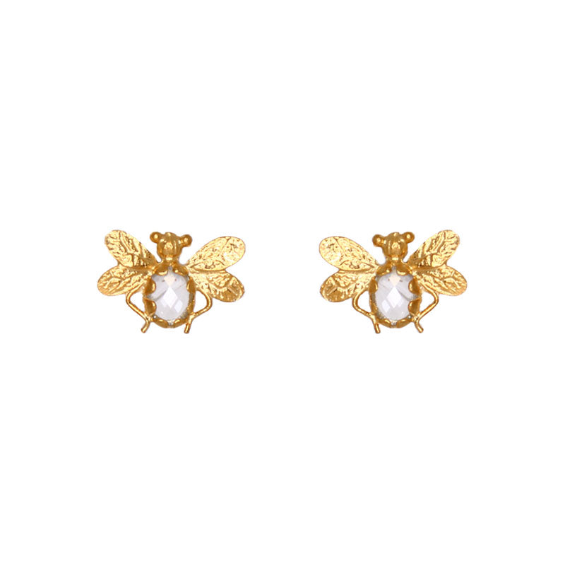 Bee Stud Earrings Clear Yellow Gold - $166.00 RRP