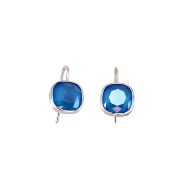 Blue & Silver Square Crystal Earrings