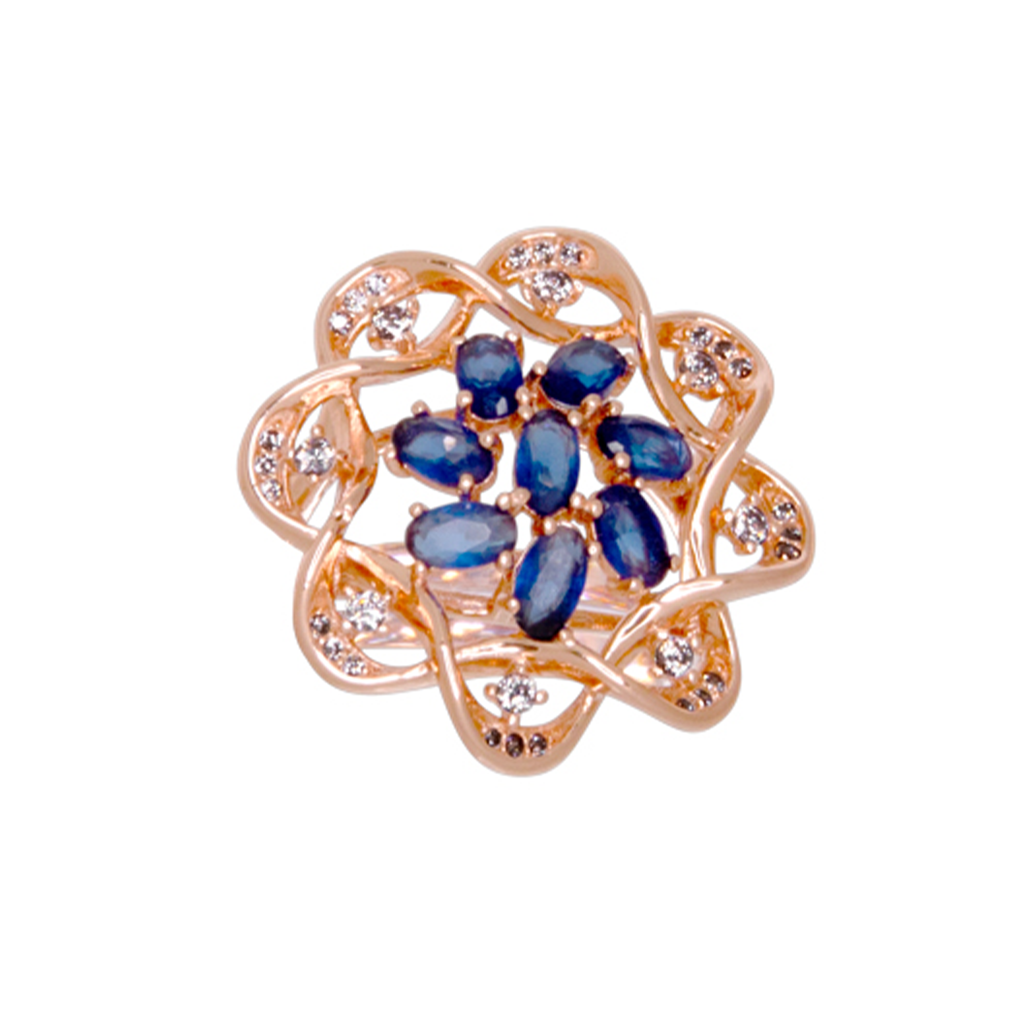 Blue Crystal & Rose Gold Filigree Ring
