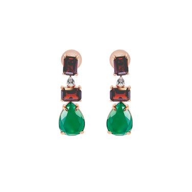 Garnet with Green Onyx Teardrop Earrings