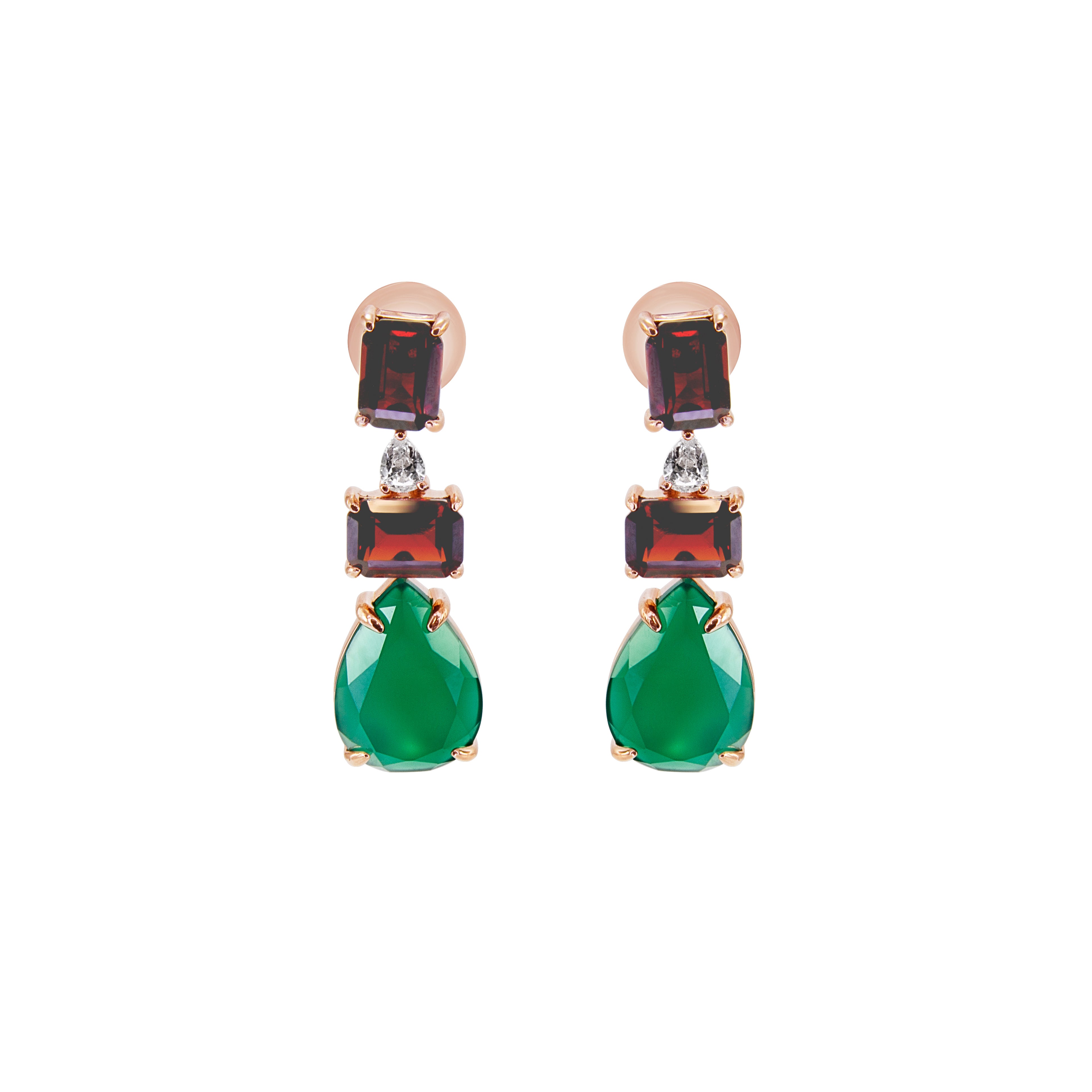 Garnet with Green Onyx Teardrop Earrings