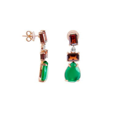 Garnet with Green Onyx Teardrop Earrings