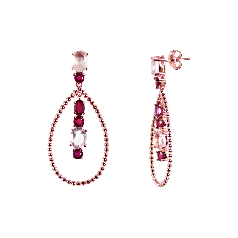 Ruby & Pink Quartz Drop Earrings