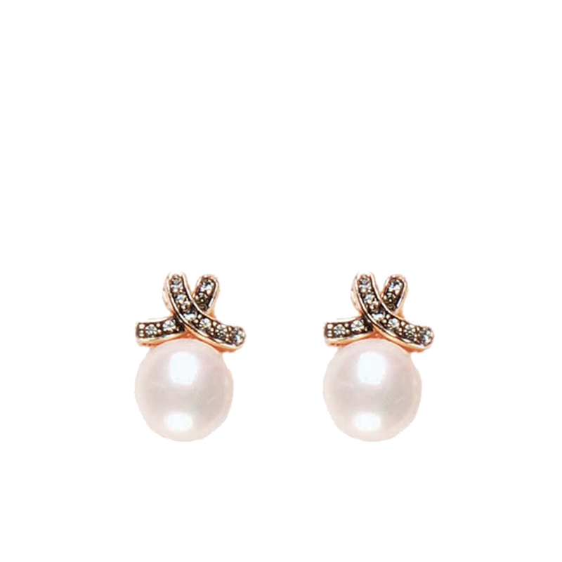 White Pearl and Crystal Bow Stud Earrings