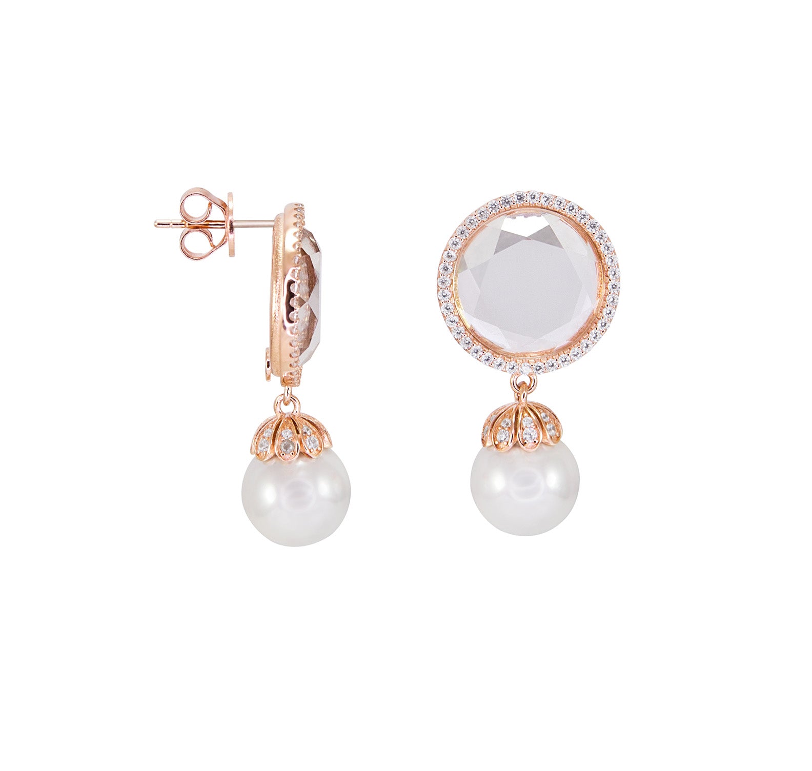 Clear Quartz & Pearl Drop Earrings