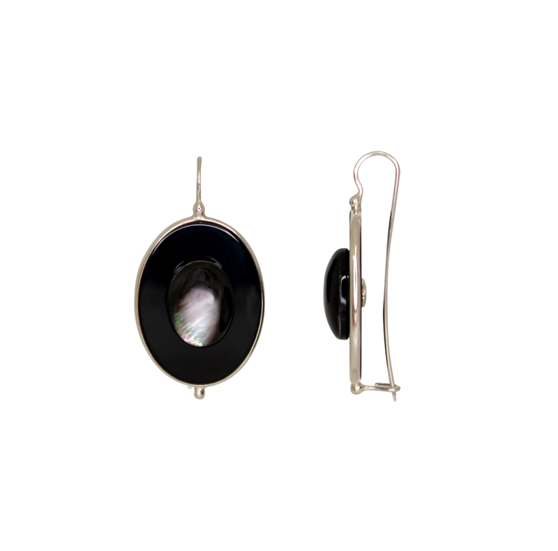 Onyx Oval & Grey Mother-Of-Pearl Earrings