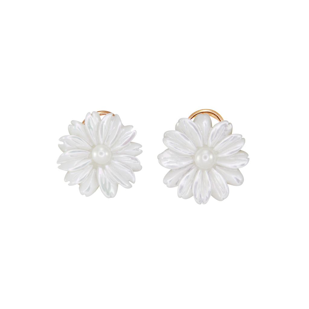 Small White Pearl Flower Clip-On Earrings