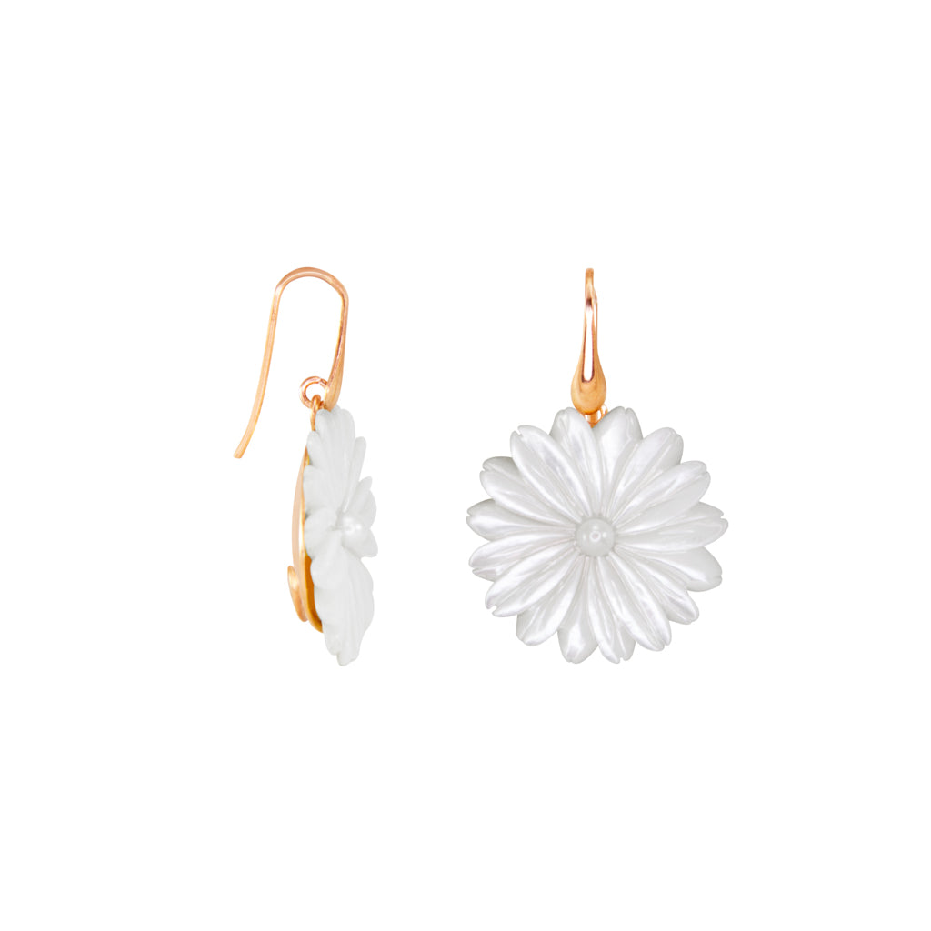 White Mother-of-Pearl Flower Hook Earrings