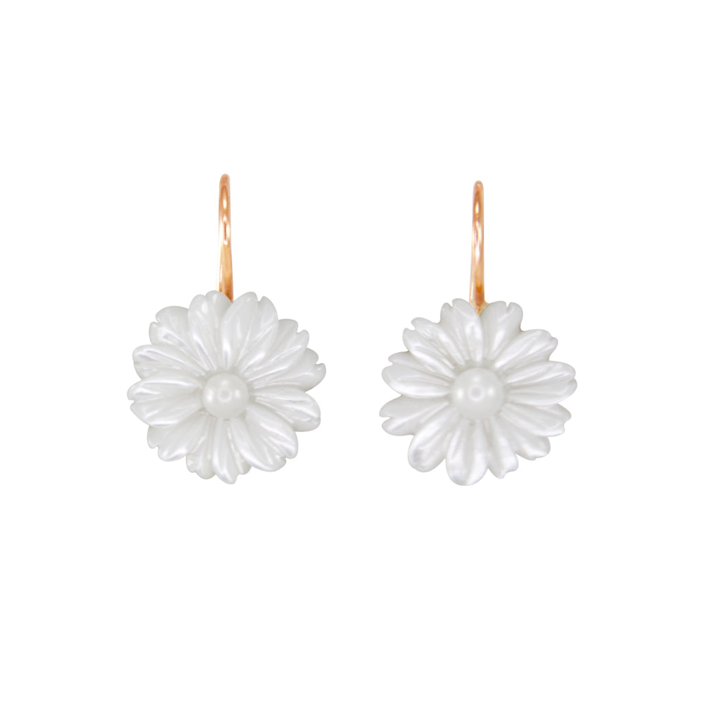 Small White Mother-of-Pearl Flower Earrings