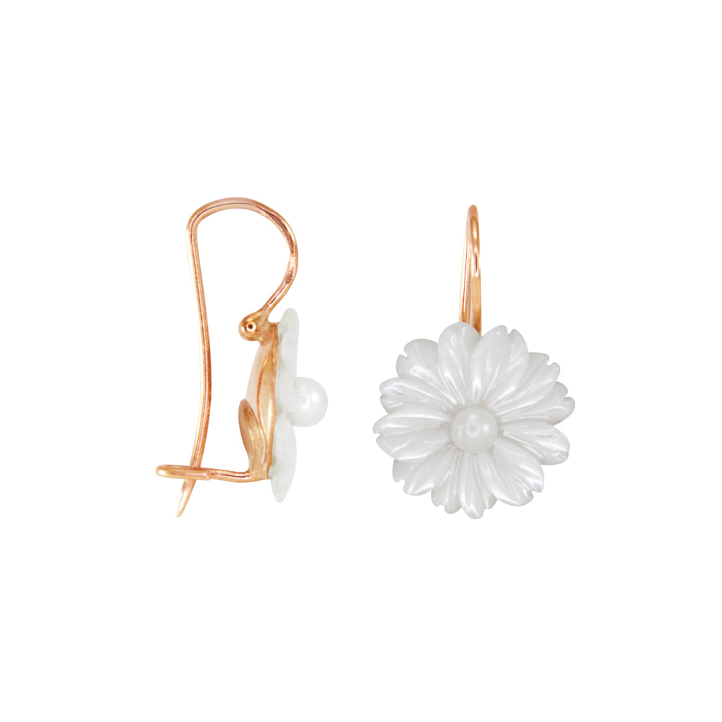 Small White Mother-of-Pearl Flower Earrings