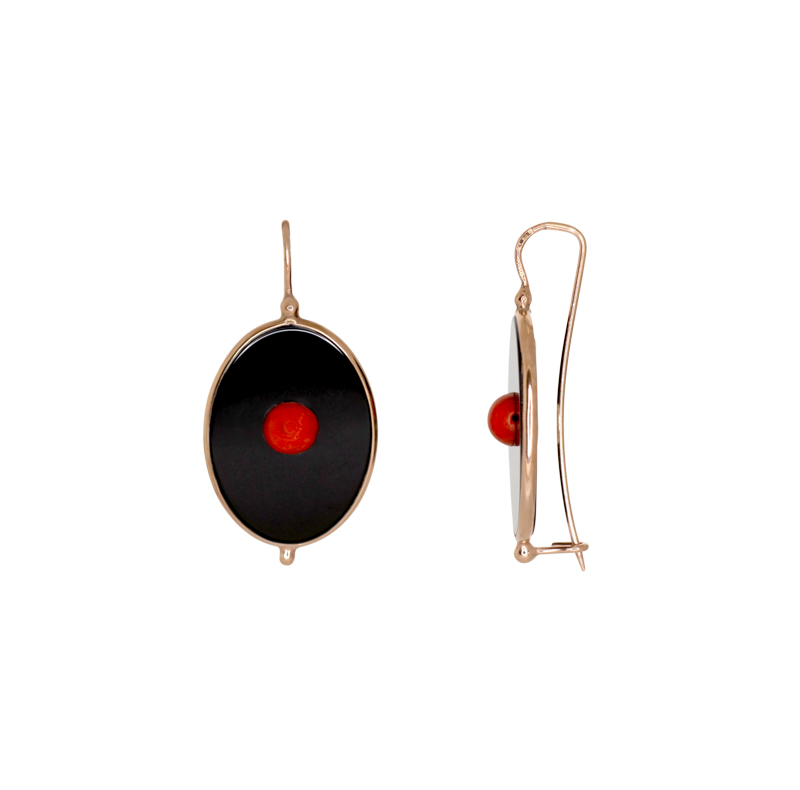 Black Oval & Coral Earrings