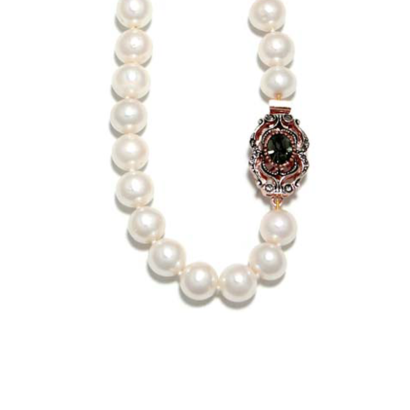White Cultured Freshwater Pearl Necklace with Crystal Clasp - 45cm