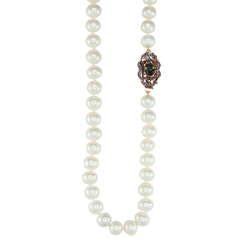 White Cultured Freshwater Pearl Necklace with Vintage Crystal Clasp