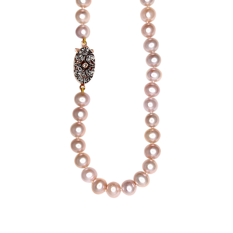 8-9mm Round Pink Pearl Necklace 18.5”