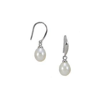 White Pearl & Silver Drop Earrings