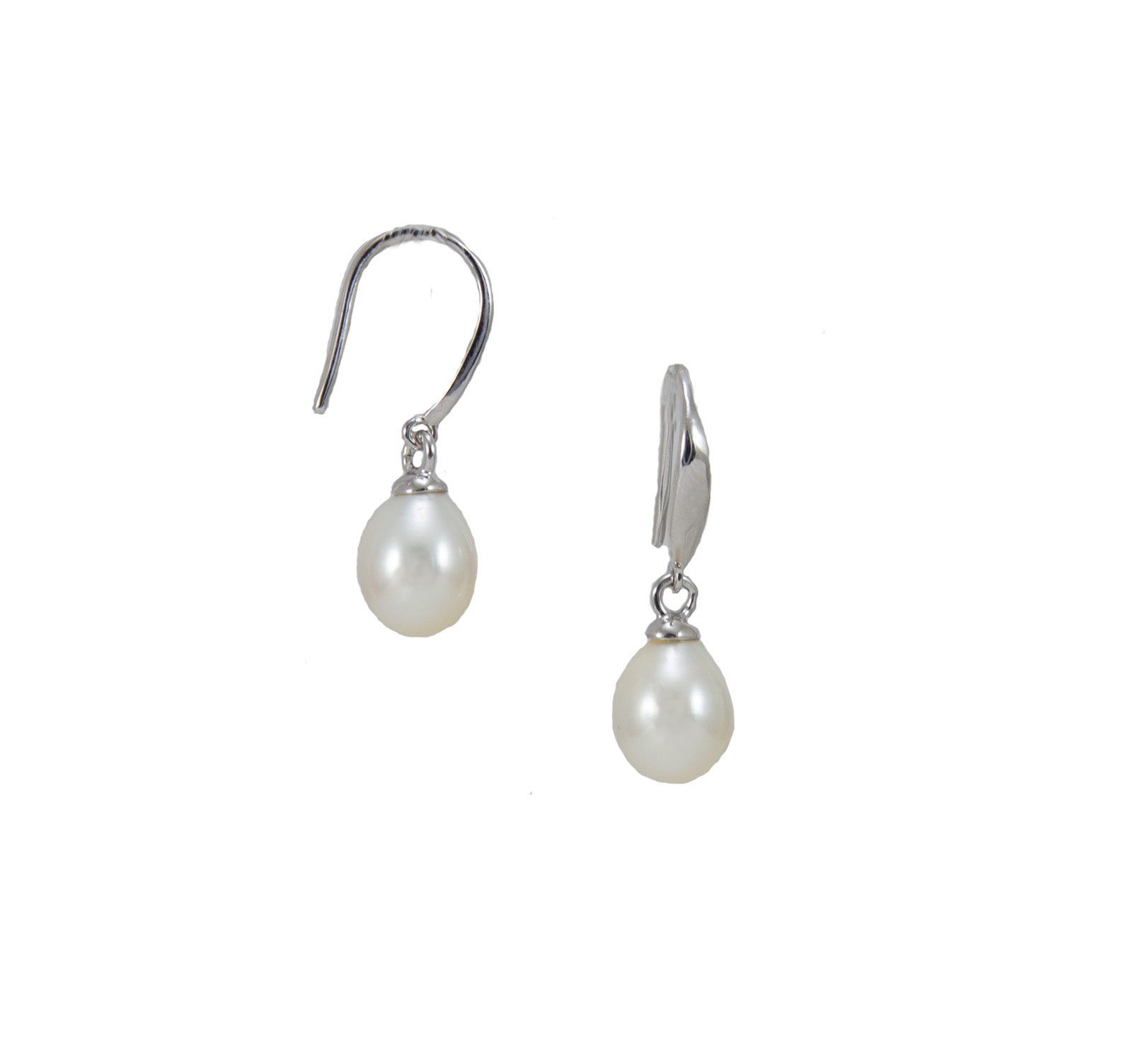 White Pearl & SIlver Drop Earrings