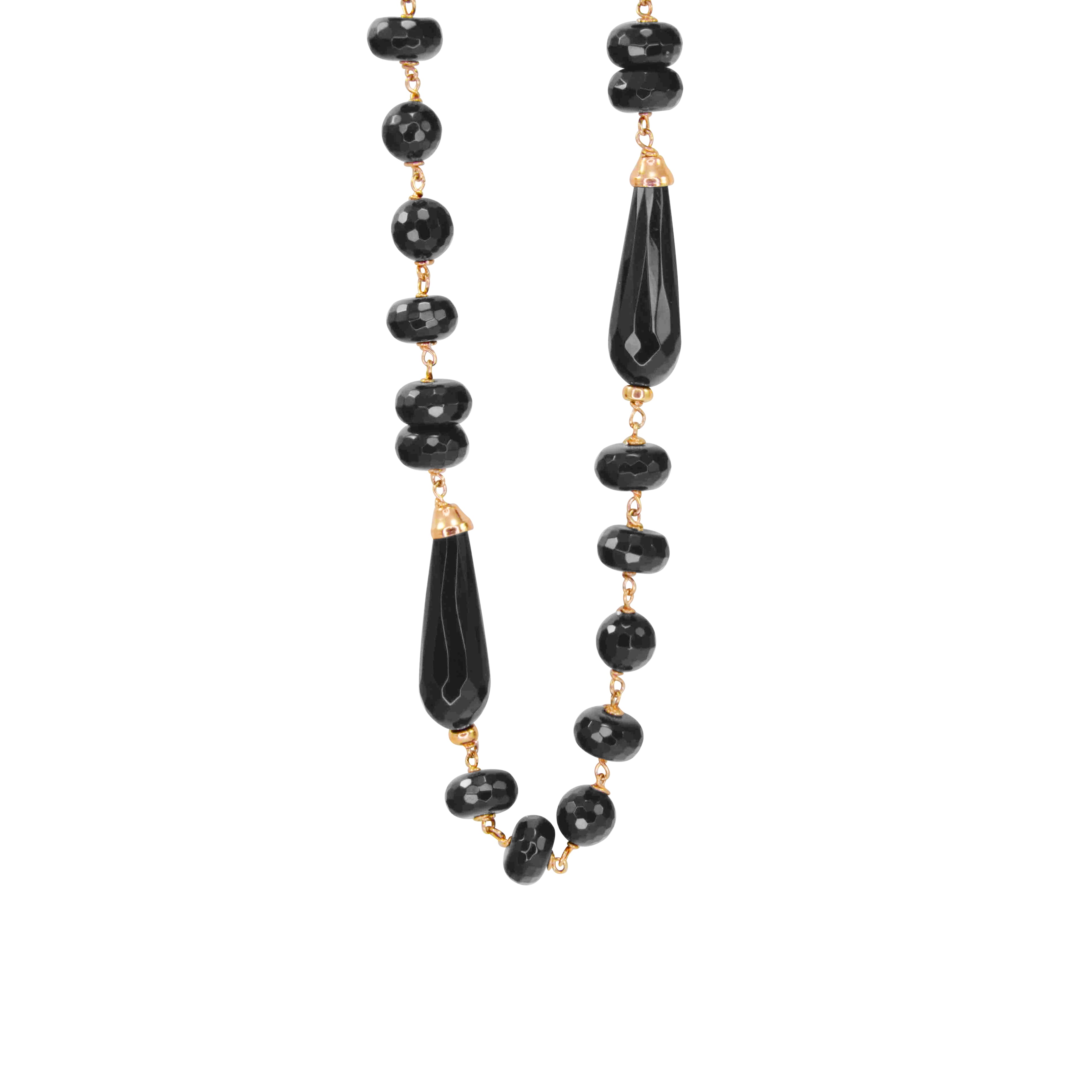 Black Agate Teardrop Necklace - 105cm