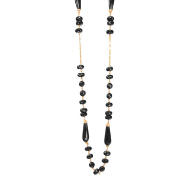 Black Agate Teardrop Necklace - 105cm