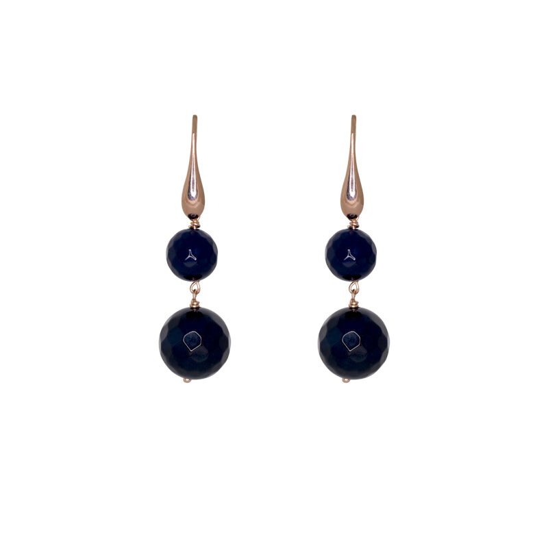 Dark Blue Double Agate Drop Earrings