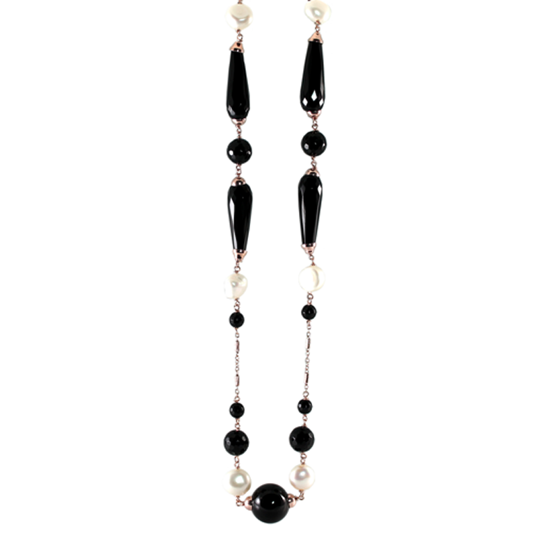 Black Agate & Pearl Necklace - 70cm