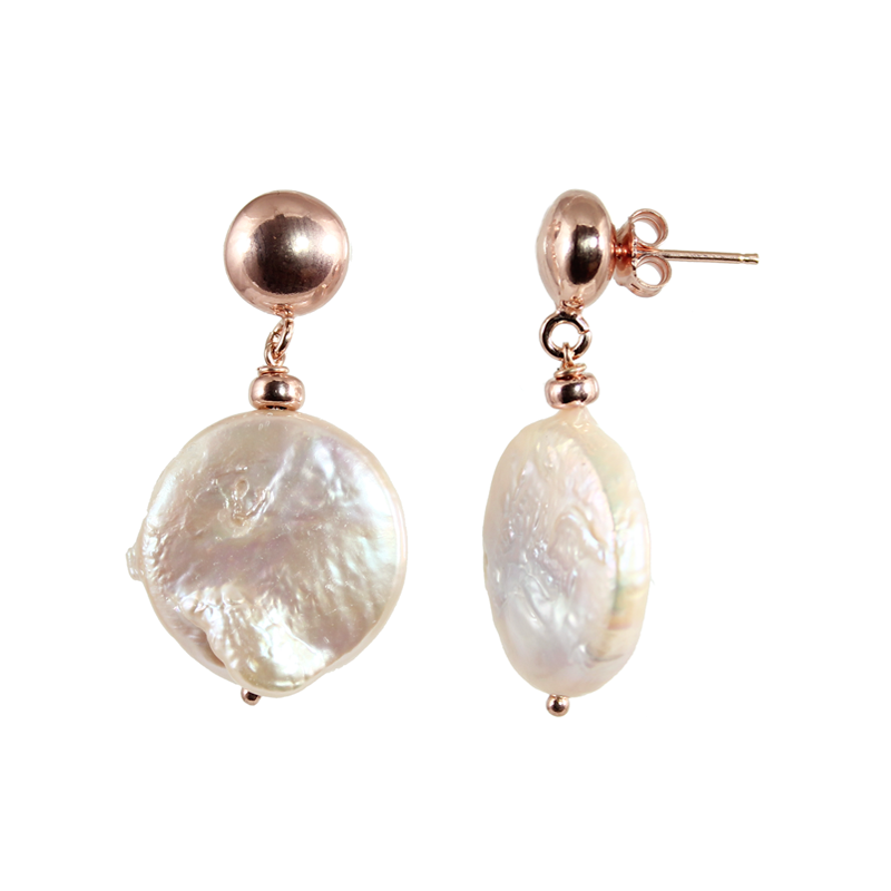 White Coin Pearl Stud Earrings