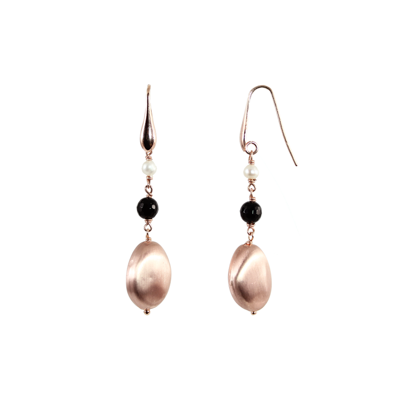 Black, Pearl & Rose Gold Earrings