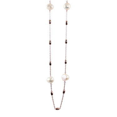 White Pearl With Rose Gold Nuggets Necklace - 95cm