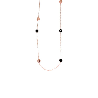 Black Agate & Rose Gold Necklace - 100cm