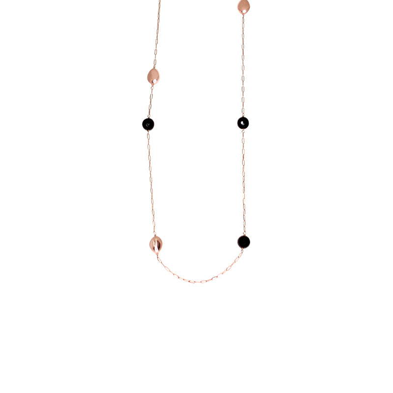 Black Agate and Rose Gold Necklace - 100cm