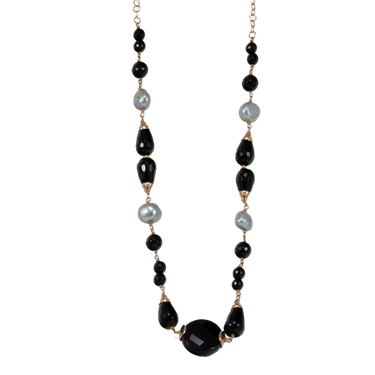 Black Agate & Silver Pearl Necklace