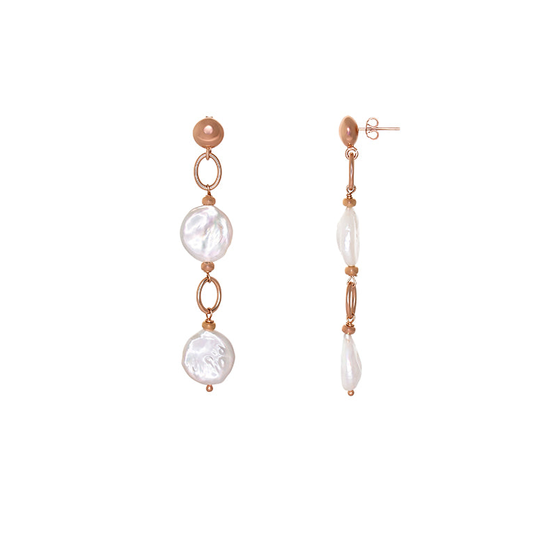 White Coin Pearl Double Drop Earrings