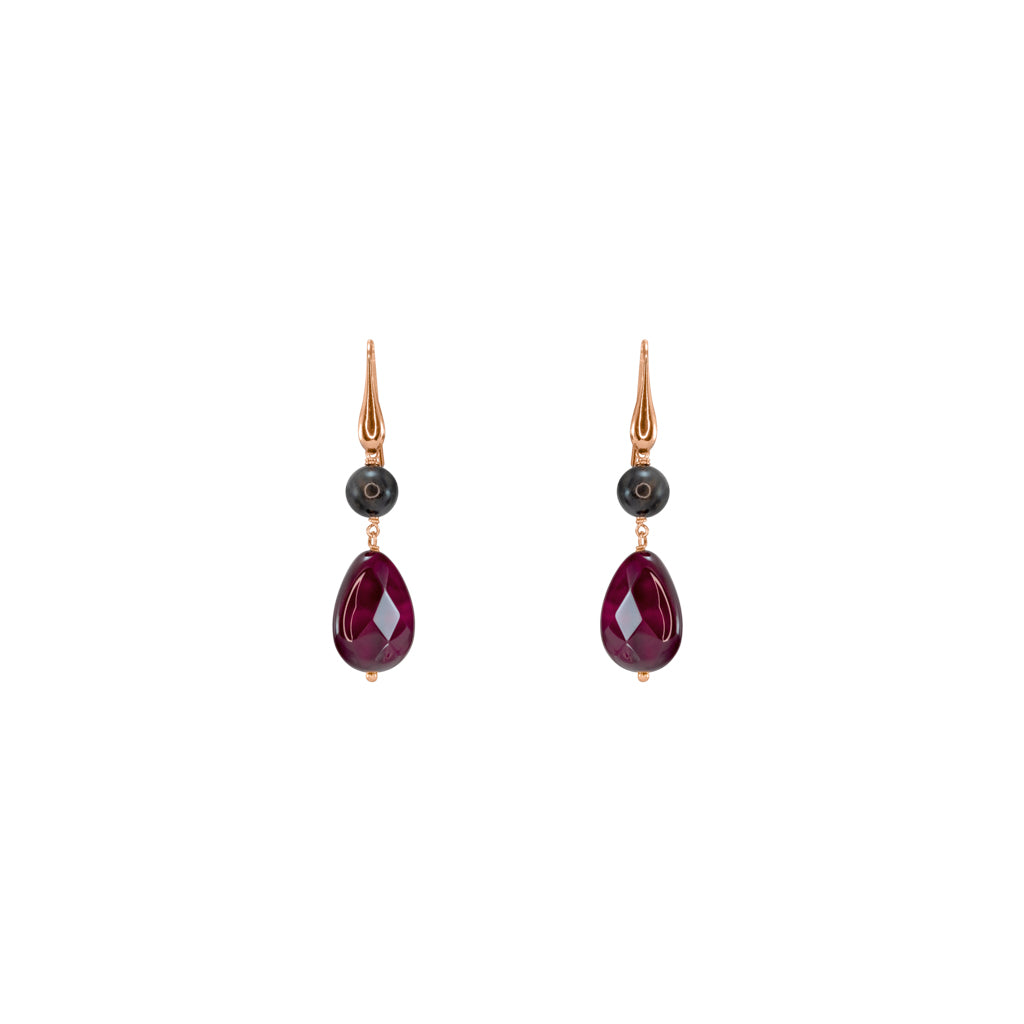 Ruby Agate with Black Ball Drop Earrings