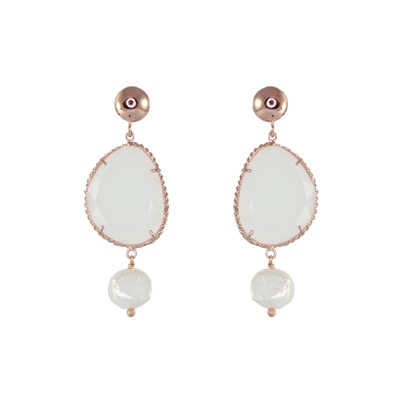 White Agate & Pearl Drop Earrings