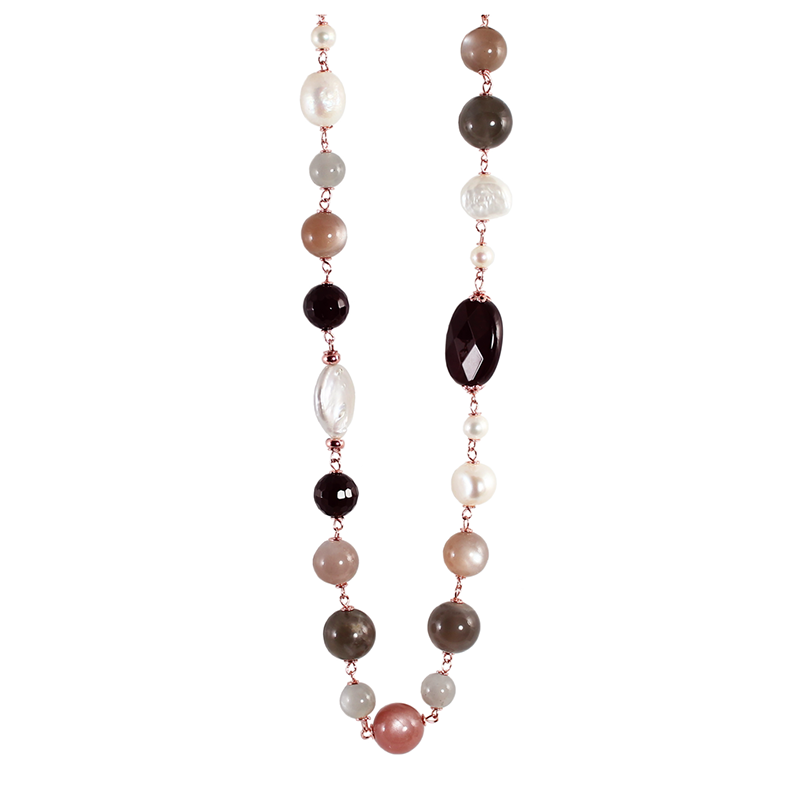 Red Agate, Cloudy Quartz & Pearl Necklace