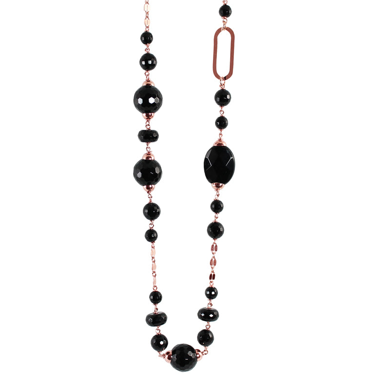 Black Agate & Link Necklace - 100cm