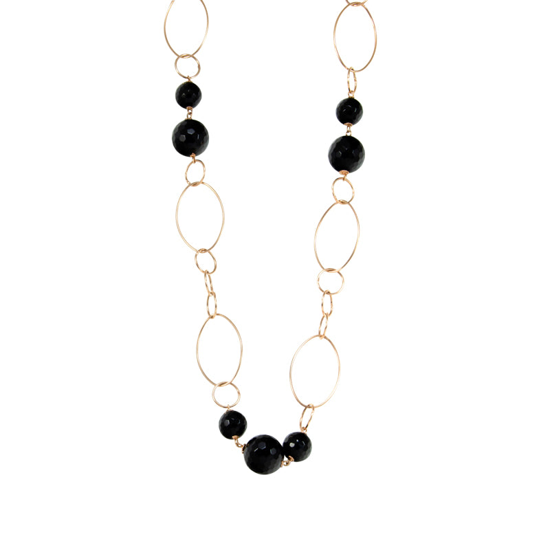 Black Agate & Rose Gold Necklace - Long