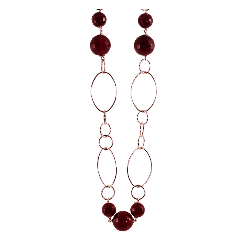 Red Agate & Rose Gold Necklace - Long