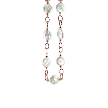 White Coin Pearl, Double Link Necklace - 58cm