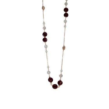 Red Agate, Pearl, Crystal & Rose Gold Necklace - 21cm
