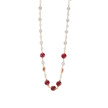 Red Agate, Clear Crystal, Rose Gold Nugget & Silver Pearl Necklace