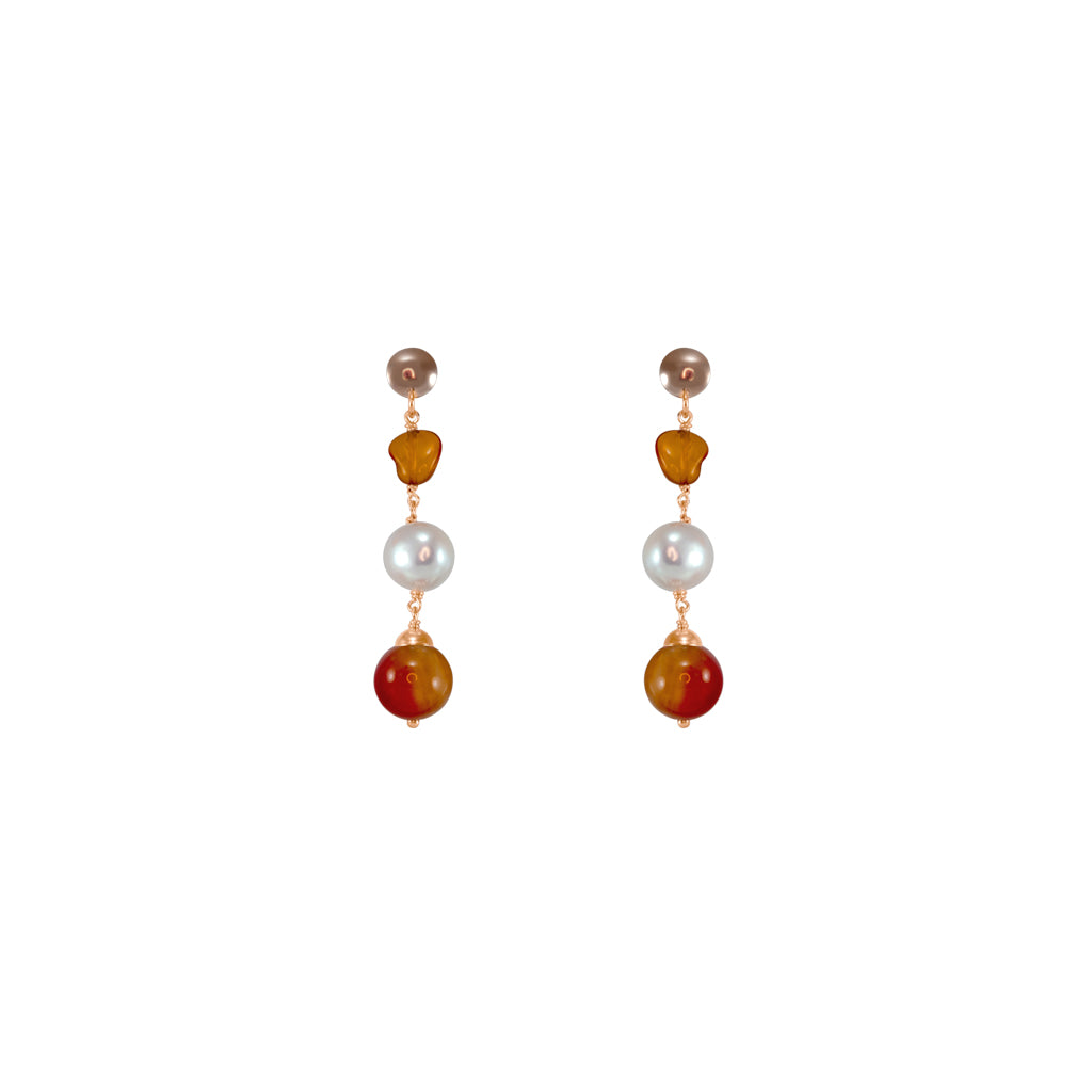 Orange & Pearl Triple Drop Earrings