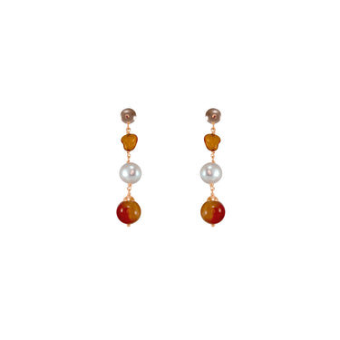 Orange & Pearl Triple Drop Earrings