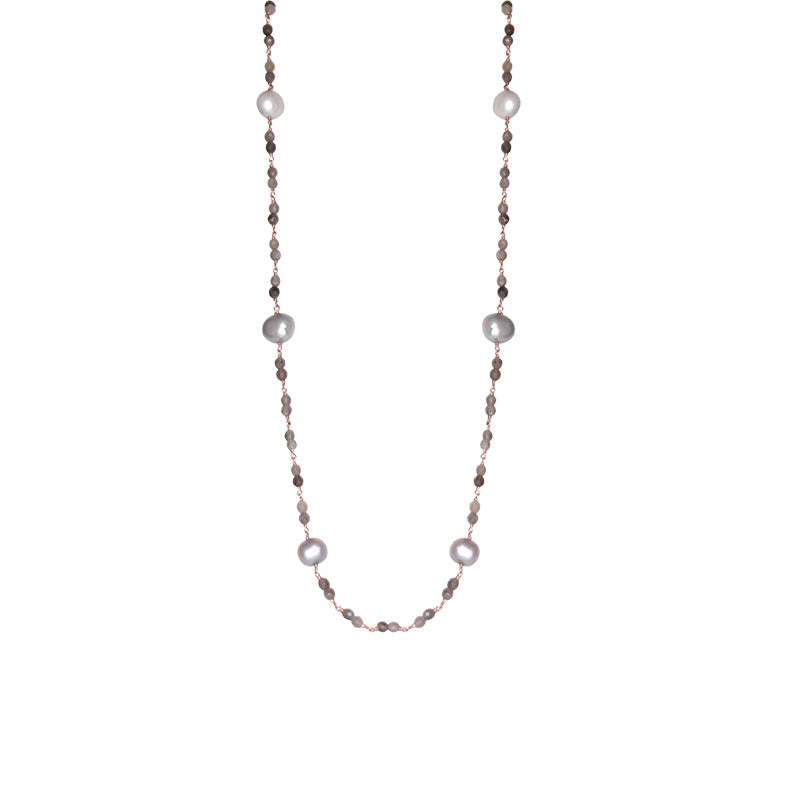 Silver Pearl & Labradorite Necklace - 120cm