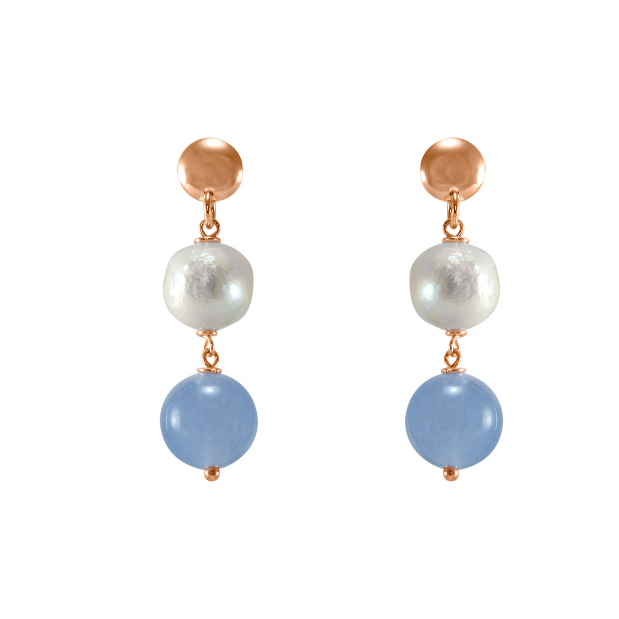 Pearl & Blue Agate Double Drop Earrings