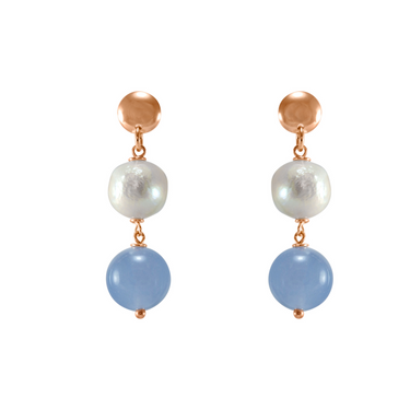 Pearl & Blue Jade Double Drop Earrings