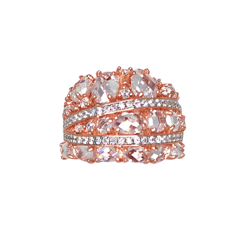 Five Row Crystal & Rose Gold Ring - RRP $332.00